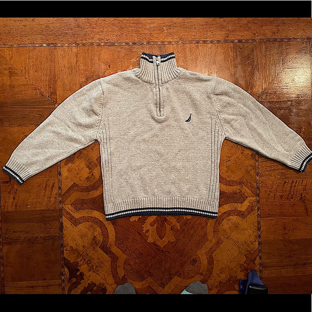 🧸⚓️NAUTICA ⚓️ Boys’ Gray & Navy Cotton Sweater with 1/4 zip collar🧸 Size 8